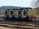 Abgestellt im Bahnhofsgelnde von Gouvy genieen diese 4 Rangierloks die letzten Sonnenstrahlen am 23.02.08.