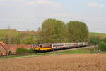 Belgiën  Lok 1181 von SNCB zieht einem Personenzug, im Sint-Martens-Bodegem  15/4/2011
