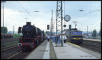 Überholung durch belgischen Schnellzug in Düren am 27.5.1995 um 16.16 Uhr.