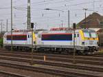 Die beiden neuen Belgischen Siemens Eurosprinter 1896 und 1895 warten am 06.06.2012 in Aachen West darauf nach Belgien geschleppt zu werden. Kurze Zeit spter kamen gleich zwei Cobras, 186 213 (2821) und 186 220 (2828) um sie ber die Montzenroute nach Belgien zu berfhren.