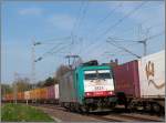 Rush Hour am Samstag Nachmittag auf der KBS 485. Bei strahlenden Sonnenschein schleicht sich die belgische Cobra (2824) an einen Containerzug vorbei in Richtung
Aachen. Bildlich eingefroren bei Rimburg (bach Palenberg) im April 2013.