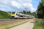 Der Belgische Desiro Mainline Triebzug 08521 fuhr am 01.07.2012 als Sonderfahrt am Tag der Offenen Tr ber den Auenring im Siemens Prf und Testcenter Wegberg Wildenrath