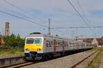 AM 80 346 + 347 als Zug nach Brüssel - Airport bei der Ausfahrt aus Knokke.