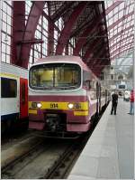 Wenn Frauen Fotos machen, das kann dauern! Geduldig wartet der Schaffner der Taucherbrille 914 im Bahnhof Antwerpen Centraal, bis ich mein Bild im Kasten habe.