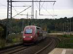 Der Thalys aus Köln-Hbf-Paris(F) kommt durch Herzogenrath als Umleiter aus Richtung Rheydt,Übach-Palenberg, und fährt in Richtung