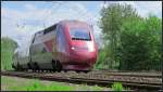 Der Thalys auf dem Weg nach Paris kommt am 05.Mai 2015 durch Eschweiler gefahren.