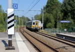 Ein Triebzug der SNCB 652 kommt aus Aachen-Hbf nach Spa-Géronstère(B) und kommt aus Richtung Aachen-Hbf,Aachen-Süd(D) und fährt in den Bahnhof von Hergenrath(B) ein und hält in Hergenrath(B) und fährt dann weiter in Richtung ,Astenet(B),Lontzen(B),Welkenraedt(B). Aufgenommen vom Bahnsteig 1 in Hergenrath(B). 
Bei Sommerwetter am Nachmittag vom Mittag vom 6.8.2018. 