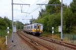 Ein Triebzug der SNCB 648 kommt aus Aachen-Hbf nach Spa-Géronstère(B) und kommt aus Richtung Aachen-Hbf,Aachen-Süd(D) und fährt in den Bahnhof von Hergenrath(B) ein und hält