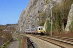 Belgiën  Triebzug 661 vom SNCB mit Personenzug Liers - Marloie, verlasst Comblain-la-Tour  9/3/2014