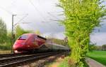 Der Thalys 4304 am 14.4.2014 unterwegs nach Köln, hier auf der KBS 485 bei Km 22,0 Übach-Palenberg.