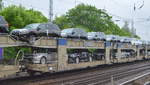 Wageneinheit für den Kfz-Transport der Fa. BLG AutoRail GmbH mit belgischer Registrierung mit der Nr. 23 TEN-RIV 88 B-BLG 4356 160-2 Laaers  mit fabrikneuen TOYOTA Modellen beladen am 22.05.19 Berlin-Hirschgarten.