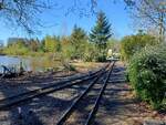 Ausfahrgleise im Bahnhof Cambron-Abbey in Pairi Daiza, am 07.04.2026.