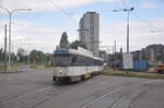 De Lijn Antwerpen PCC7149 auf Linie 4 Richtung Hoboken, aufgenommen 13.05.2017 am Haltestelle Station Antwerpen-Zuid, sichtbar ist der Arbeitsstelle für die zukünftige Endstation der