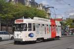 PCC 7060 von De Lijn Antwerpen mit Werbung für Antwerpen Koekenstad aufgenommen 09/08/2014 am Franklin Rooseveltplaats