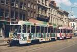 Belgium, Antwerpen  Trams 2150+2127 on line 7 at Nationale Bank  23/5/1993