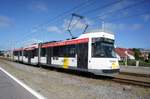 Straßenbahn (Tram) Belgien / Kusttram: BN / ACEC - Wagen 6014 von De Lijn, aufgenommen im Juni 2017 in Zeebrugge.