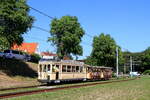 Belgium, Coastal tramline Knokke - Oostende - De Panne  Preserved tramway 9985 and trailers 8816+8853 in de Haan aan Zee, during the  Trammelant  festivities  8/8/2015