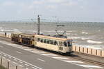 Belgium  125th Anniversary Coastal tramline Knokke - Oostende - De Panne  Preserved tramway 9750 and trailers 8816+8853 in Raversijde  12/6/2010