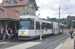 De Lijn Kusttram 6045 aufgenommen 06.08.2016 am Haltestelle De Haan aan Zee 
