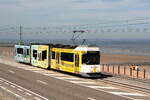 Belgium, Coastal tramline Knokke - Oostende - De Panne  Tramway 6004 along the North Sea between Middelkerke and Oostende  19/7/2010