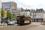 Anniversary 150 years tram in Brussels, Belgium  Circulation of preserved tramways between  Eglise Sainte-Marie  and  avenue Legrand   Tram 428 at rue Quatre-Bras  5/5/2019