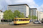 Anniversary 150 years tram in Brussels, Belgium  Circulation of preserved tramways between  Eglise Sainte-Marie  and  avenue Legrand   Tram 1064 at place Poelaert  5/5/2019