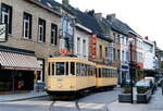 Brussels, Belgium  Circulation of preserved tramway 3407 + trailer 604 in Vilvoorde  24/2/1991