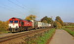 Die Class 66 PB12  Marleen  von Crossrail kommt mit viel Dieselpower hochgefahren aus Richtung Aachen-West mit einem Containerzug aus Köln-Eifeltor(D) nach Genk-Haven(B) und fährt in Richtung Gemmenicher-Tunnel,Botzelaer(B),Gemmenich(B),Nouvelaer(B),Moresnet(B),Moresnet-Chapelle(B),Montzen(B). Aufgenommen an der Montzenroute am Gemmenicher-Weg. 
Bei schönem Herbstwetter am Nachmittag vom 4.11.2018.