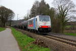 186 491-7 von DB-Schenker kommt die Gemmenicher-Rampe herunter nach Aachen-West mit einem Ölzug aus Antwerpen-Petrol(B) nach Basel-SBB(CH) und fährt nach Aachen-West und rollt die