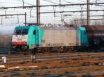 Cobra-Lok 2806 steht mit einem Kesselwagenzug abfahrtbereit im Bahnhof Montzen. Aufgenommen am 07/12/2008.