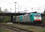 Zwei Cobra 2828 und 2804 kommen mit einem Kohlenzug aus Antwerpen-Zandvliet(B) nach Dillingen(an der Saar) und fahren in Aachen-West ein am 23.4.2012.