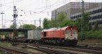 Die Class 66 DE6312  Alix  von Crossrail kommt mit einem Containerzug aus Belgien und fhrt in Aachen-West ein bei Wolken am 3.5.2012.