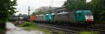 Zwei Cobra 2814 und 2843  kommen mit einem langen Containerzug aus Antwerpen-Oorderen(B) nach Gallarate(I) und fhrt in Aachen-West ein bei Regenwetter am Abend des 29.5.2013.