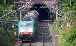 Die Cobra 2819  kommt aus dem Gemmenicher-Tunnel raus mit einem Kesselzug aus Antwerpen-BASF(B) nach Ludwigshafen-BASF(D) und fährt nach Aachen-West und rollt die Gemmenicher-Rampe herunter nach Aachen-West. 
Aufgenommen in Reinartzkehl auf der Montzenroute.
Am  Vormittag  vom 11.8.2016.