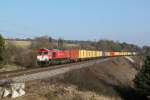 Crossrail DE 6312 mit einem Containerzug am 15.03.2012 bei Laaber.