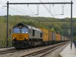 DLC PB14 mit einem langen Containerzug auf dem Viadukt von Remersdael.