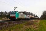 LINEAS Bombardier Traxx 186 349-7 und 186 384-4 mit Kesselwagen in Bischofsheim am 17.03.24