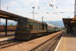 Personenzug mit Kennedy Diesellok 314 im Bahnhof Banja Luka  am 23.5.2011.