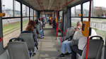 Sofia - Straßenbahn-Innenansicht der Linie 12 an der Haltestelle  Hauptbahnhof  auf der Fahrt Richtung Innenstadt.