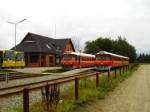 Hier treffen sich in Oksbl die beiden ML der Vestbanen nach (Links) Varde und (rechts) Nrre Nebel. Links erkennt man noch die gelben berlandbusse nach Esbjerg und Blaavand