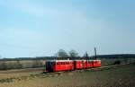 ØSJS (Østsjællandske Jernbaneselskab, Østbanen) Scandia-Schienenbuszug (Sm+Sb+Sp+Sm) bei Egøje (in der Nähe von Køge) am 24. April 1973.