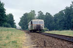 Lyngby-Nærum-Jernbane (LNJ) Scandia-Schienenbustriebwagen (Sm) unweit vom Endbahnhof Nærum im Juni 1968. - Scan von einem Farbnegativ. Film: Kodacolor X.
