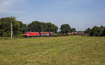 EG 3105 fährt mit einem Güterzug bei Wulfsmoor in Richtung Elmshorn, aufgenommen am 15.