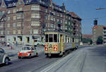 København / Kopenhagen SL 2 (Tw 518 + Bw 15xx) København NV, Frederikssundsvej / Hareskovvej im August 1968. - Scan von einem Farbnegativ. Film: Kodak Kodacolor X Film.