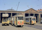 København / Kopenhagen Københavns Sporveje SL 2 (Tw 515 + Bw 15** / DÜWAG/Kiepe-GT6 838) København S, Sundbyøster, Sundby Remise / Straßenbahnbetriebsbahnhof Sundby am 22. Mai 1969. - Scan eines Farbnegativs. Film: Kodak Kodacolor X.