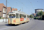 København / Kopenhagen Københavns Sporveje SL 2 (DÜWAG/Kiepe-GT6 870) Brønshøj, Gaunøvej am 10. Juni 1969. - Scan eines Farbnegativs. Film: Kodak Kodacolor X.