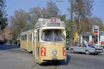 København / Kopenhagen Københavns Sporveje SL 2 (DÜWAG/Kiepe-GT6 828) København S, Sundbyvester, Amagerbrogade / Sundbyvester Plads am 6. Oktober 1969. - Scan eines Farbnegativs. Film: Kodak Kodacolor X.