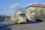 København / Kopenhagen Københavns Sporveje SL 5 (DÜWAG-GT6 852) København S. Sundbyøster, Backersvej / Persiensvej am 11. November 1969. - Scan eines Farbnegativs. Film: Kodak Kodacolor X.