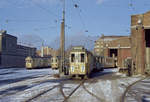 København / Kopenhagen Københavns Sporveje: Nach der Stillegung der SL 2 im Oktober 1969 gab es nur noch drei Straßenbahnlinien in Kopenhagen, die alle auf diesem Bild vertreten sind,