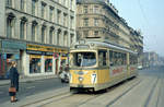 København / Kopenhagen Københavns Sporveje SL 7 (DÜWAG/Kiepe-GT6 852) København K, Frederiksborggade / Nørre Farimagsgade im April 1971.